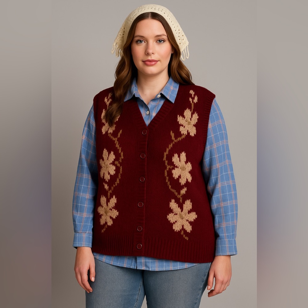 Blu Pepper Floral Button Down Knit Cardigan Vest – Size Large (NWT)